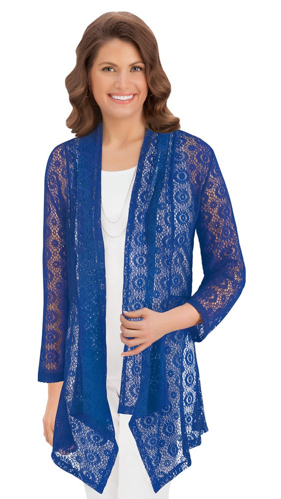 Collections Etc Women's Open Front Cascade Lace Cardigan Sweater 