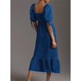 thumbnail image 3 of Gupgi Women's Puff Sleeve Midi Dress Solid Color Bubble Textured Smocked Sweetheart Neck Ruffled Flowy Dress, 3 of 6