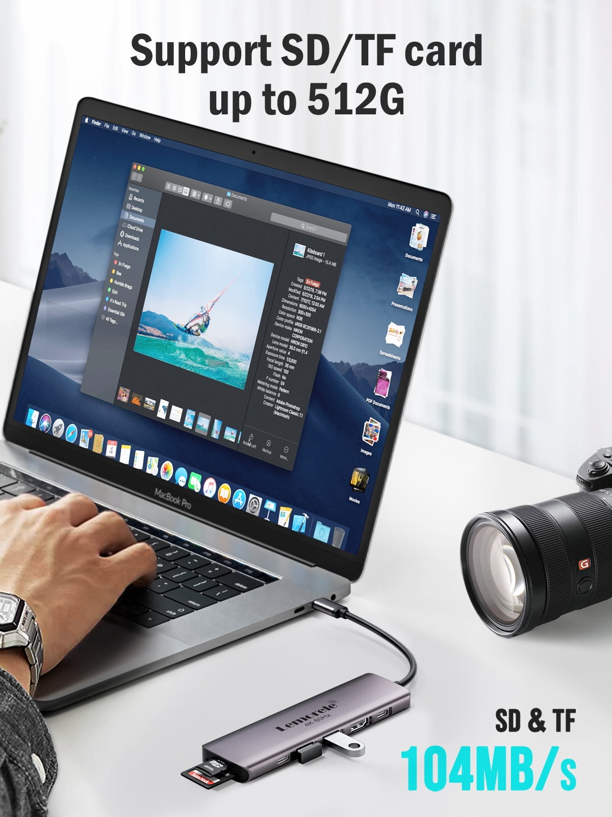 Lemorele 7-in-1 USB-C Docking Station with 4k HDMI, 100w PD Fast Charging, SD/TF Card Slot, USB 3.0 5Gpbs, Type-C 3.0, USB C Dongle for Hp/Lenovo/Asus/Dell