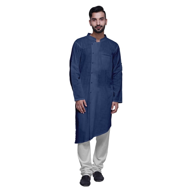 Atasi Kurta Solide Pyjama pour Hommes Style Asymétrique Vêtements d'Été Décontractés