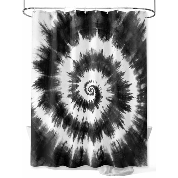 Shower Curtain Black Tie Dye Bathroom Curtains with Hooks, Waterproof Fabric Tribal Boho Style Bath Shower Curtains Set for Bathroom Bathtubs Decor 36x72 Inch