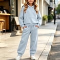 thumbnail image 2 of Girls Outfits Set Winter Hooded Long Sleeve Tops Pants Set Fall Clothing Outfits Light Blue 120, 2 of 10