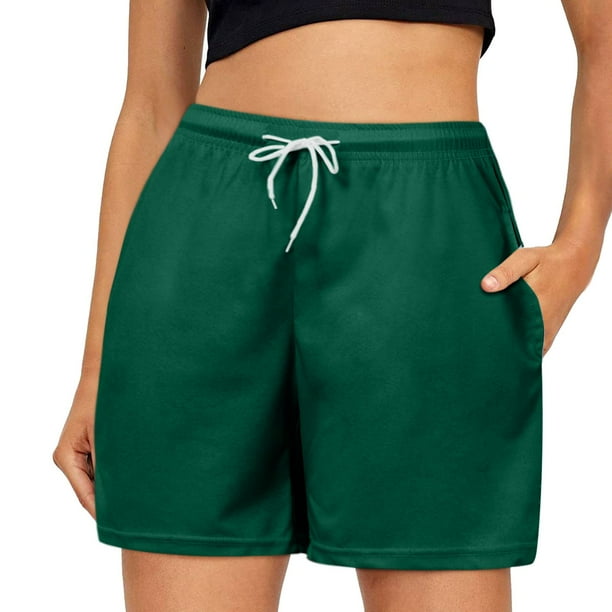 MKLEKYY Pantalones Cortos Para Correr Para Mujer, Con Cordón Ajustable, Cintura De Color, Cómodos, Elásticos, Lisos, Pantalones Casuales Con Bolsillo Para Mujer