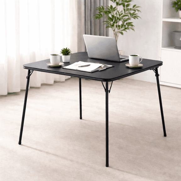 FurnitureR 33.5-inch Square Foldable Conference Table with PU Padded Tabletop, Portable and Space-Saving Design for Meetings, Discussions, and Collaboration