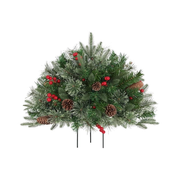 MOQIN Christmas Tree Decoration, 18" Pre-lit Artificial Christmas Tree, Snow Flocked Urn Filler, Small Outdoor Christmas Tree with LED Lights, for Pathway and Porch Décor