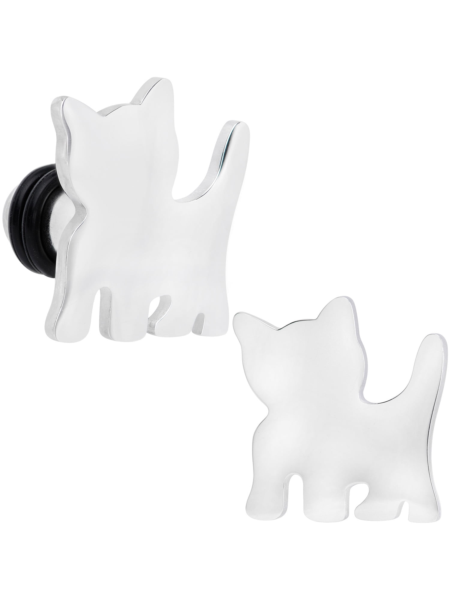 Body Candy 2G Unisex 2Pc Ear Plugs 316L Steel Cat Lover Kitty Cat