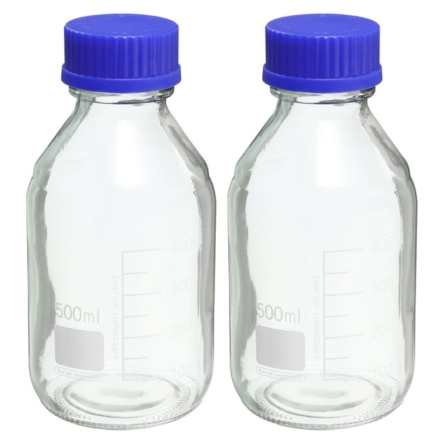 Unique Bargains 500mL Milieu Réactif Transparent Gradué Bouteille de Stockage en Verre Bleu 2 Pack