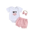 thumbnail image 1 of xiaxaixu Baby 3Pcs Spring Outfits Short Sleeve Romper + Plaid Shorts + Headband Set Infant Clothes, 1 of 8