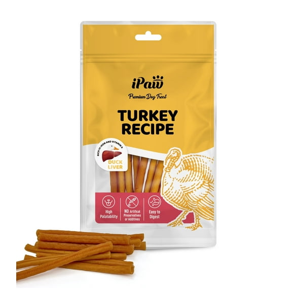 iPaw Turkey Dog Treats, All Natural Human Grade Dog Treat, Suitable for Training chew, US Sourced Raw Material, Hypoallergenic, Rawhide Alternative, Thin Stick (Duck Liver)