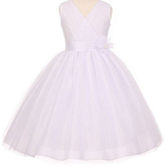 Big Girls' Beautiful V Neck Tulle Flower Corsage Flowers Girls Dresses White 12