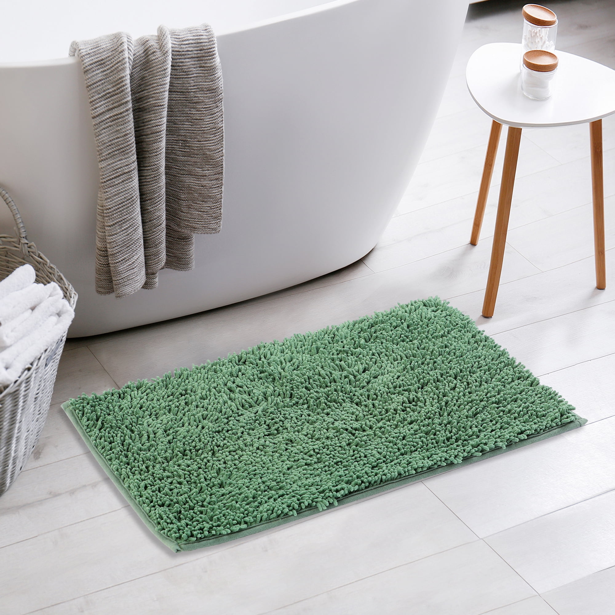 Unique Bargains Non-Slip Soft Fluffy Shag Washable Plush Bath Rugs for Bedroom Green-1 16"x24"