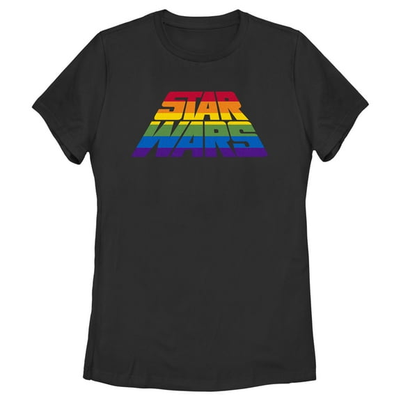 Women's Star Wars Pride Stripe Perspective Rainbow Logo Graphic Tee Black 2X Large
