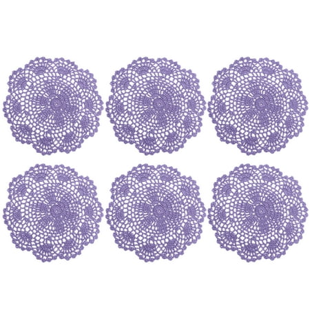 

Kaola 6Pcs Table Mats Hollow Insulated Lace Doilies Crochet Floral Round Coasters Household Supplies