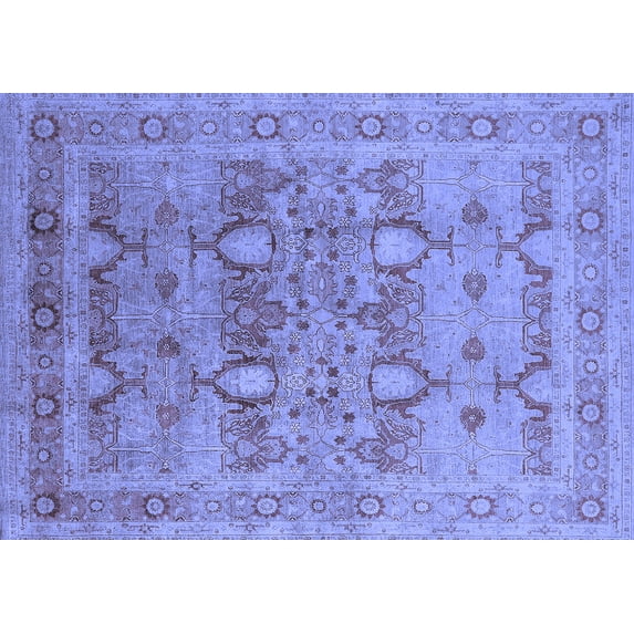 Ahgly Company Machine Washable Indoor Rectangle Oriental Blue Industrial Area Rugs, 7' x 10'