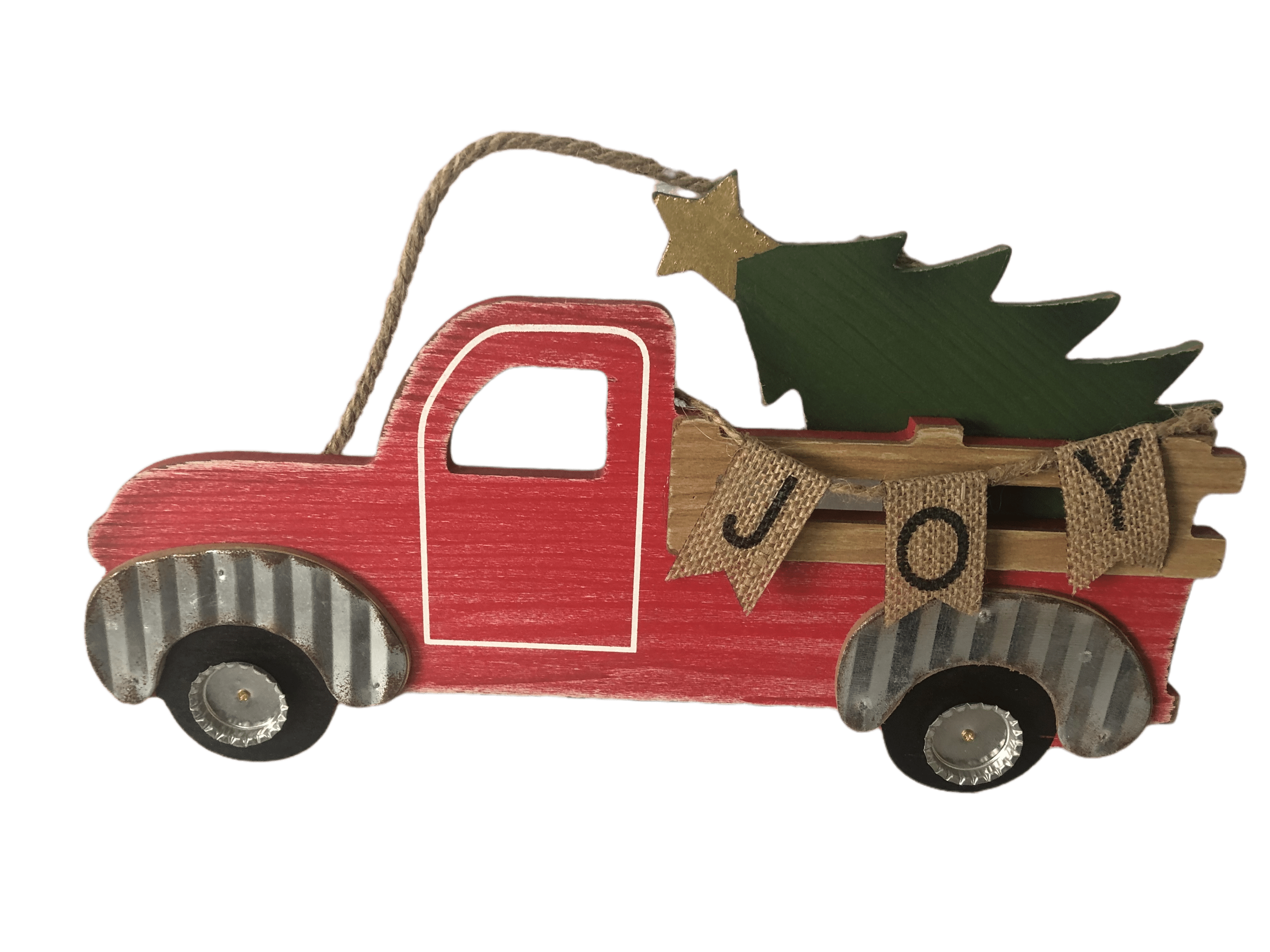 NEW WOOD & TIN  MERRY CHRISTMAS TRUCK  WITH TREES WALL DECOR 12 1/2 W X 10 1/2 H 
