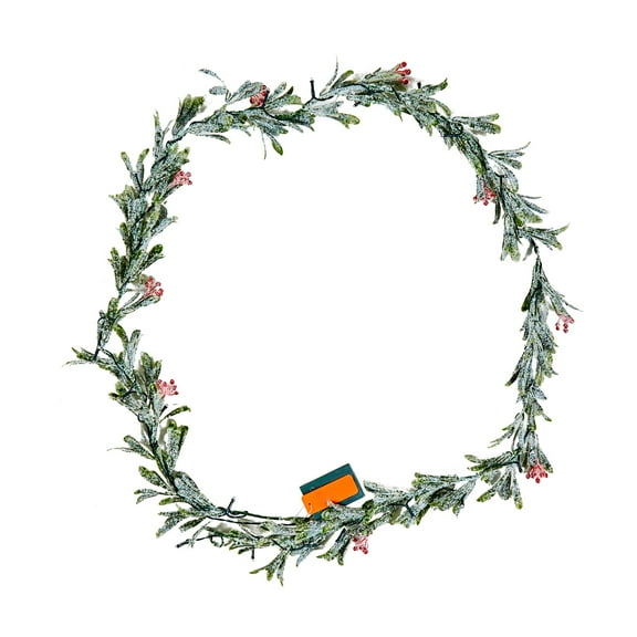 KFFKFF 6.6-FT Christmas Garland with Greenery, Vines, Olive Leaves, and Berries, Artificial Evergreen Decoration with Lights for Indoor and Outdoor Holiday Mantel or Fireplace Display