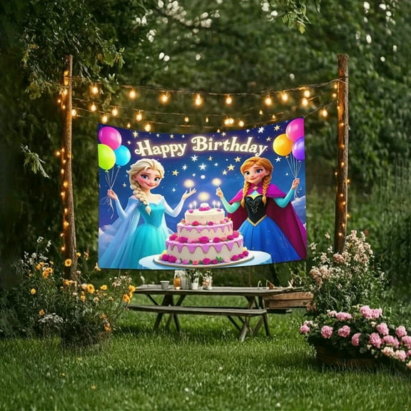 Happy birthday! Frozen background banner. Vibrant polyester decoration for classrooms and offices. The perfect gift for family and friends. Holiday background | Vibrant party banner