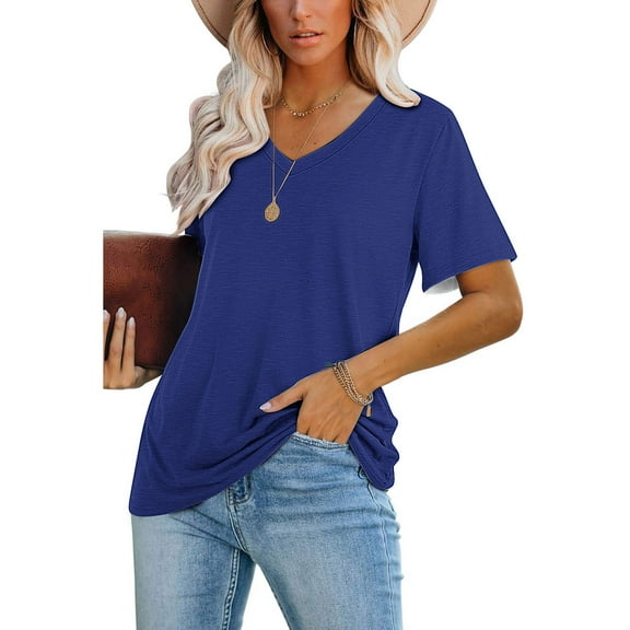 Plus Size Tops for Womens 2025 Fashion Casual Blouses Solid Color T-Shirt Short Sleeved V-Neck Top