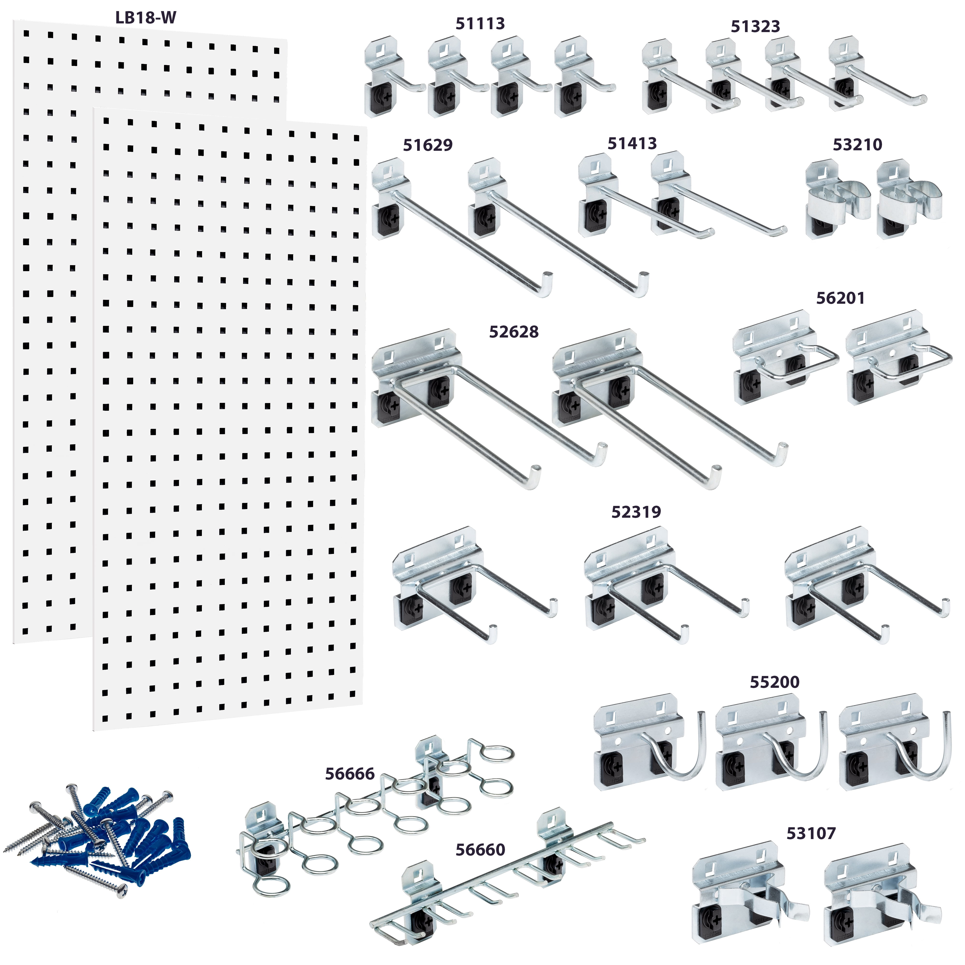 Triton Products® WC18-WH-Kit Wall Square Hole Pegboard and Locking Hook Organizer