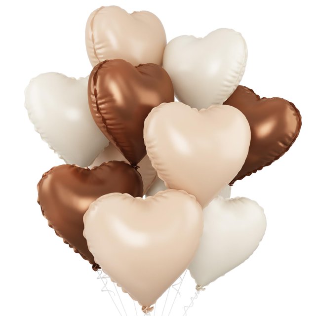 Globos GRESATEK en forma de corazón, blanco arena, marrón, 18 pulgadas, 10 unidades