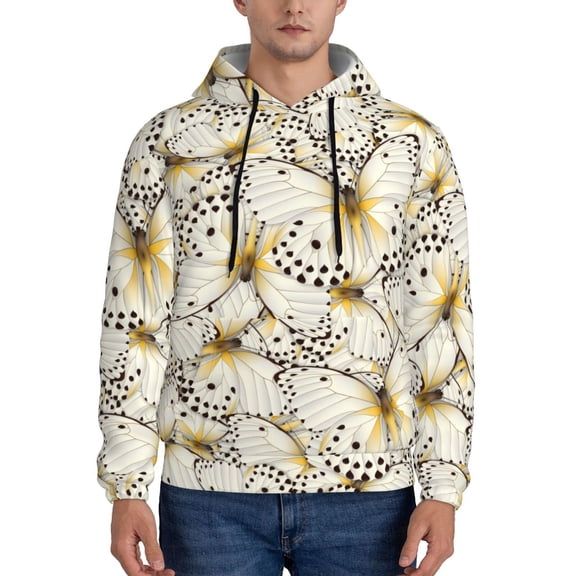 Kdxio Different Butterflys Print Mens Casual Hooded Collar Drawstring Hoodies Pullover Sweatshirts Casual Long Sleeve Shirts-Small
