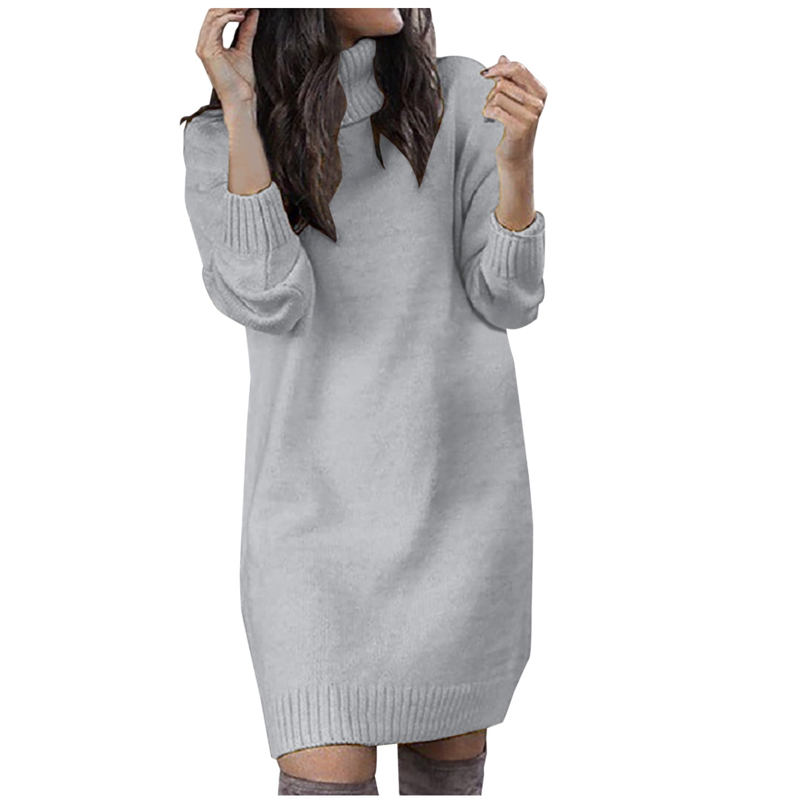 OSFVNOXV Turtleneck Sweater Dress for Women Long Sleeve Ribbed Knit Shirt Straight Leg Soft Cozy Pullover Mini Dress,S-3XL