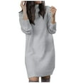 thumbnail image 1 of Robe Chandail en Tricot à Col Roulé pour Femmes, Extensible, Manches Longues, chandail-Over Côtelé, Décontracté, Automne Hiver, Mini Robe, 1 of 5