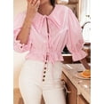 thumbnail image 6 of Michellecmm Women's Summer Blouses Tie Front Ruffle Tops Puff Sleeve Pointed Collar Slim Fit T-Shirts, 6 of 9