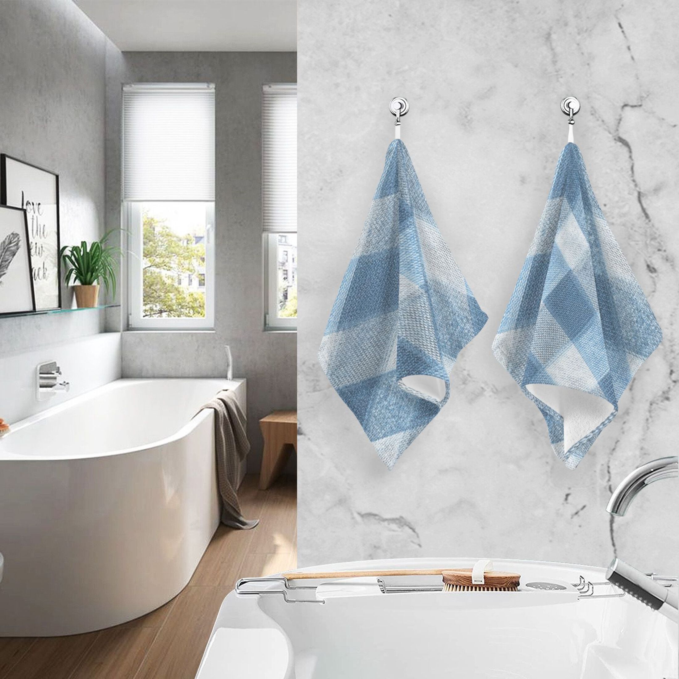 2 Pieces of Cotton Towel Face Towel Set Hand Towel Bath Towel Cotton Bath Towel Sets Light Blue Denim