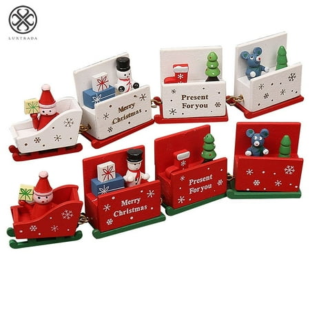 Luxtrada Merry Christmas Wooden Train Set Tree Ornaments Decoration Kids Gift Toy for Party Decor