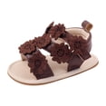 thumbnail image 4 of Baby Girls Summer Sandals with Knit Flower Open Toe Flat Beach Shoes Soft Sole Indoor Crib Walking Shoes Coffee 4 Infant, 4 of 5