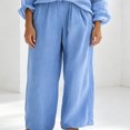 thumbnail image 5 of Morttic Women's 2 Piece Long Sleeve Button Down Shirt & Wide Leg Pants Set – Elegant Solid Color Casual Work Outfit Sky Blue，S, 5 of 6