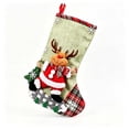 thumbnail image 2 of Yangka Christmas Decoration Rustic Burlap Embroidered Stocking With 3D Santa Reindeer Applique And Plaid Cuff For Fireplace Mantel Holiday Party Decor,Army Green, 2 of 5