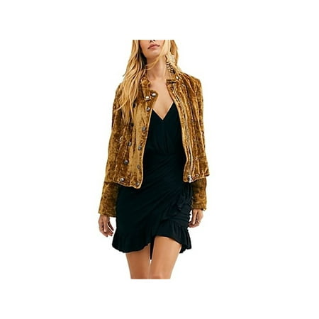 FREE PEOPLE Womens Gold Zip Up Jacket Size: L