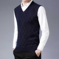 thumbnail image 2 of uikmnh Mens Wool V Neck Knitted Sweater Vest Cardigan Color Block Casual Versatile Sleeveless Sweater Vest-Navy-L, 2 of 9
