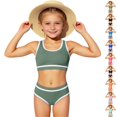 thumbnail image 1 of YOUYEDIAN Girls Swimsuit Two Piece Sporty High Waisted Bathing Suit Color Block High Cut Bikini Set (Army Green, 13-14 Years), 1 of 8