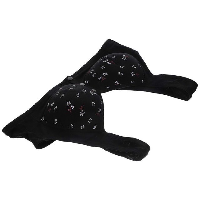 Support Bra Front Clasp Bra Women Seniors Black Nylon Comfortable Wear 1Set