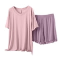 thumbnail image 2 of Taylonsss Womens Sleepwear Set V Neck Split Sleeve T-Shirt Relaxed Wide-Leg Shorts Loungewear Two-Piece Pajama Outfit, 2 of 3
