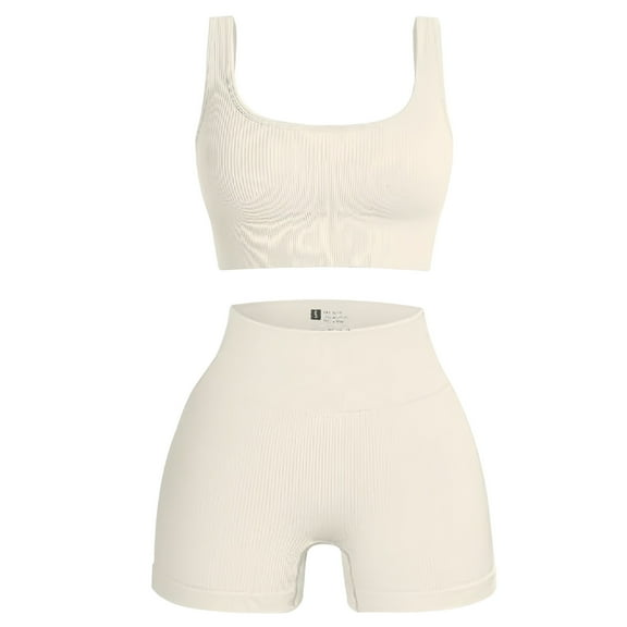 Sevpuikl Women's Seamless Yoga Tank Top High Waist Tummy Control Shorts 2 Pieces Set Solid Color for Workout Gym(White,S)