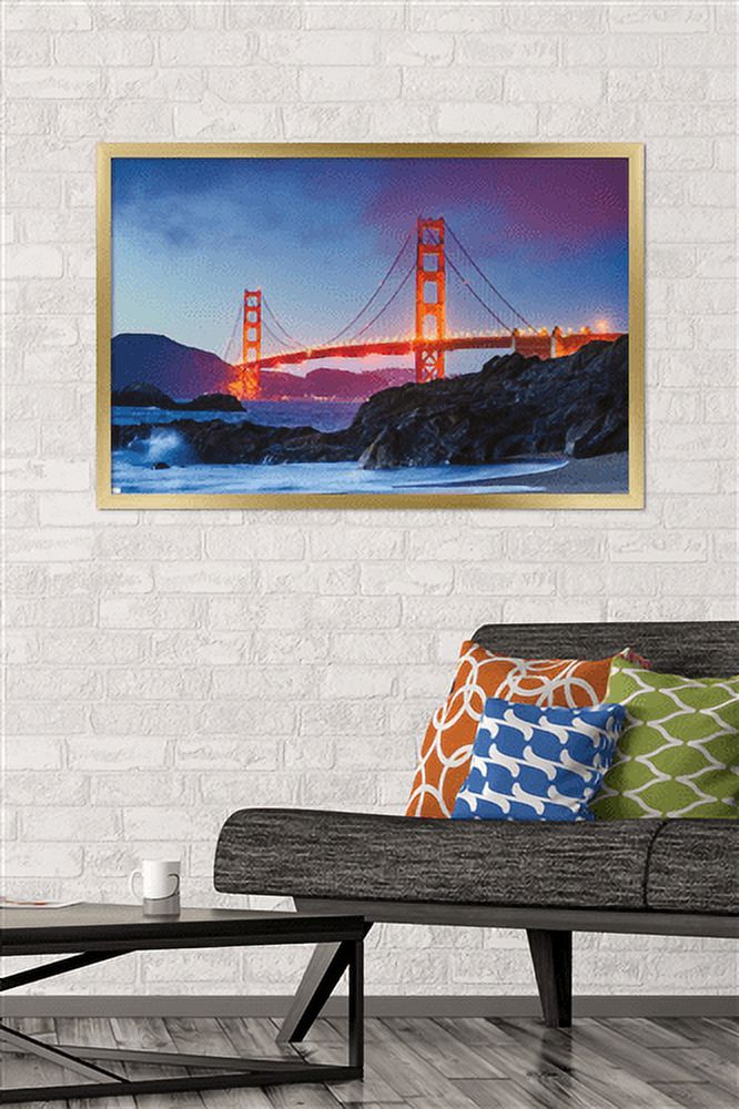 Wonders of the World - Golden Gate Bridge Wall Poster, 22.375" x 34", Framed