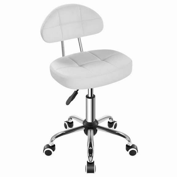 WIAIO Square Minimalist Swivel Stool with Wheel Perfect for Work SPA Shop Massage Height-adjustable Rolling Stool Chair with back,White
