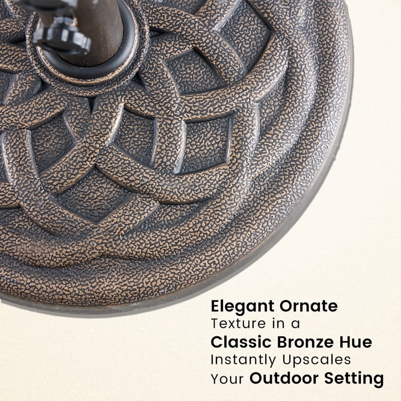Gianna 18 Inch Umbrella Base - 2 Manual Knobs, 30 LBS Resin Base, 2 Adapters, Weather-Resistant, Bronze Powder-Coated Construction for Outdoor Umbrellas