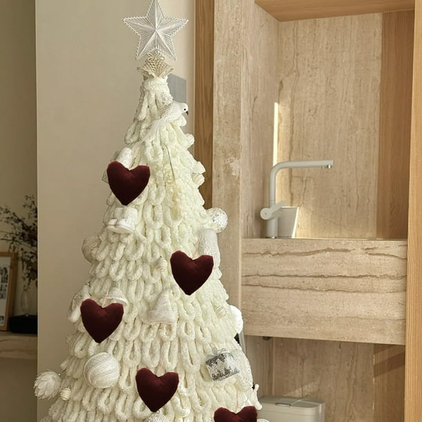 Colgante de árbol de Navidad de peluche rojo oscuro estilo coreano | Kit de manualidades con adornos | Decoración navideña de 10 x 10 cm