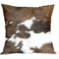 Farm Cowhide Printed Pattern Cushion Covers 18x18 Inch Soft Cow Skin Textured Cotton Throw Pillow Case Brown Animal Farmhouse Home Decor Cushions Cover Gift for Car Bedroom Couch Sofa Living Room