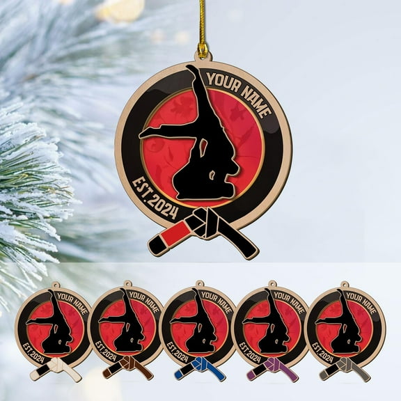 Personalized Jiu Jitsu Ornaments for Christmas Tree, Brazilian Jiu Jitsu Gift Hanging for Men, Jiu-Jitsu Xmas Keepsake Ornament, Martial Arts Ornament, Black Belt Christmas Ornament (BJJ 4) - 3766