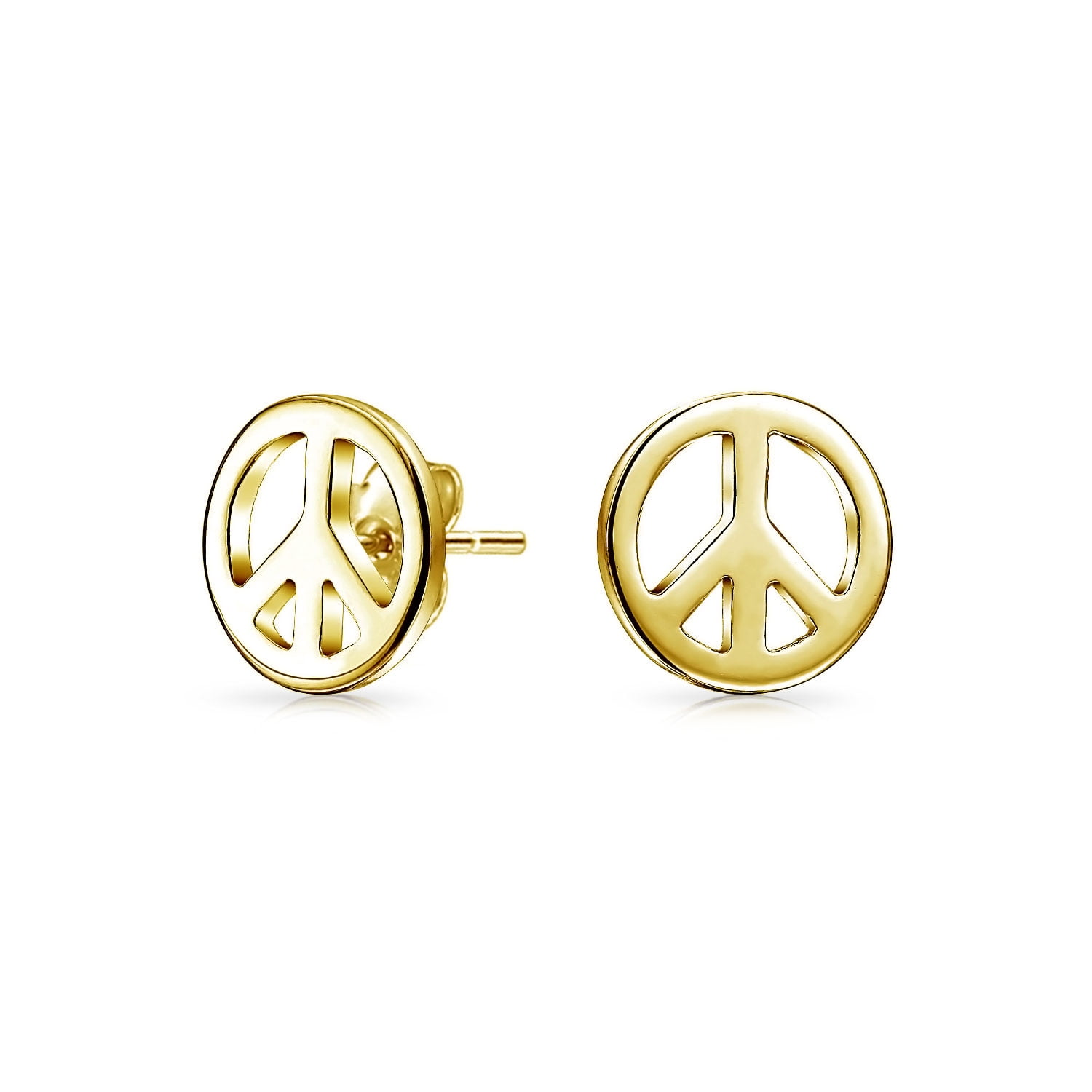 14K Solid Gold Peace Sign Dangle Earrings