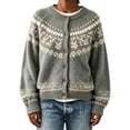 thumbnail image 2 of Fair Isle Cardigan for Women, Jacquard Knit Button Down Crewneck Long Sleeve, Fall Vintage Casual Soft Sweater S-3XL, 2 of 5