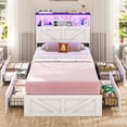 thumbnail image 6 of Farmhouse Twin Size Bed Frame with Bookcase Headboard and 4 Drawers, No Box Spring Needed, LED Wood Platform Storage Bed, White, 6 of 10