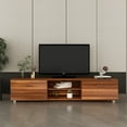 thumbnail image 2 of SYNGAR Modern TV Stand, Home Media Console Table, Wood TV Cabinet W/ 2-Tier Shelves & Double Door with Storage, Entertainment Center Stand for TVs up to 70 inch, for Bedroom Living Room, Walnut, D4646, 2 of 7