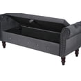 thumbnail image 5 of 63'' Tufted Storage Bench for Bedroom End of Bed, Velvet Upholstered Storage Ottoman Bench for Bedroom, Rolled Arm Window Bench Seat with Solid Wood Legs & Pillow & Rivet Trim, Dark Gray, 5 of 7